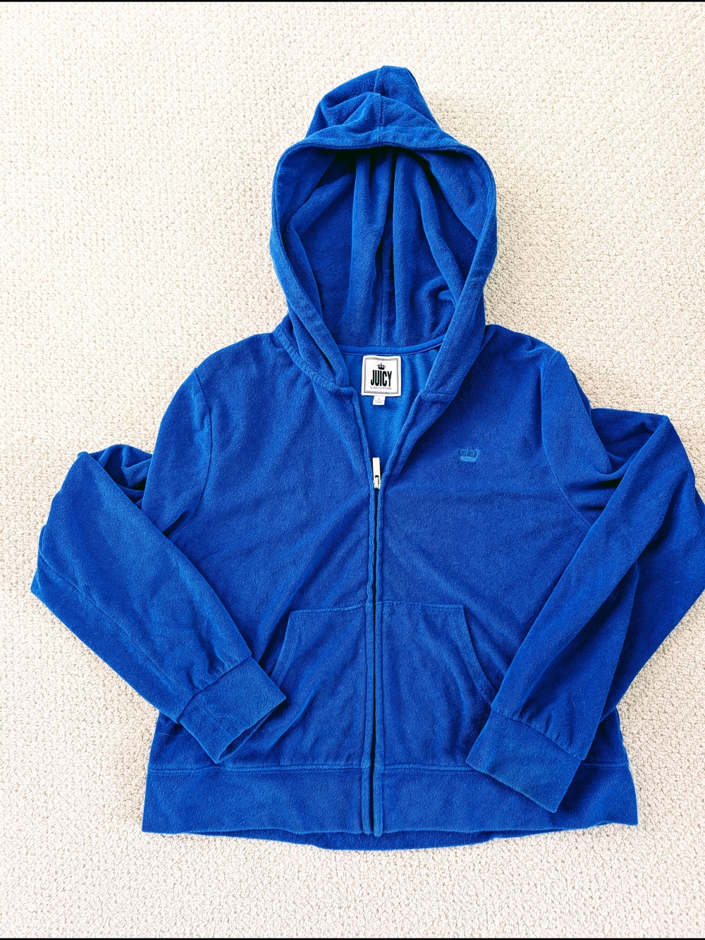 Juicy Couture Womens Terry Zip-Up Hoodie Large Blue Front Pockets Long Sleeve